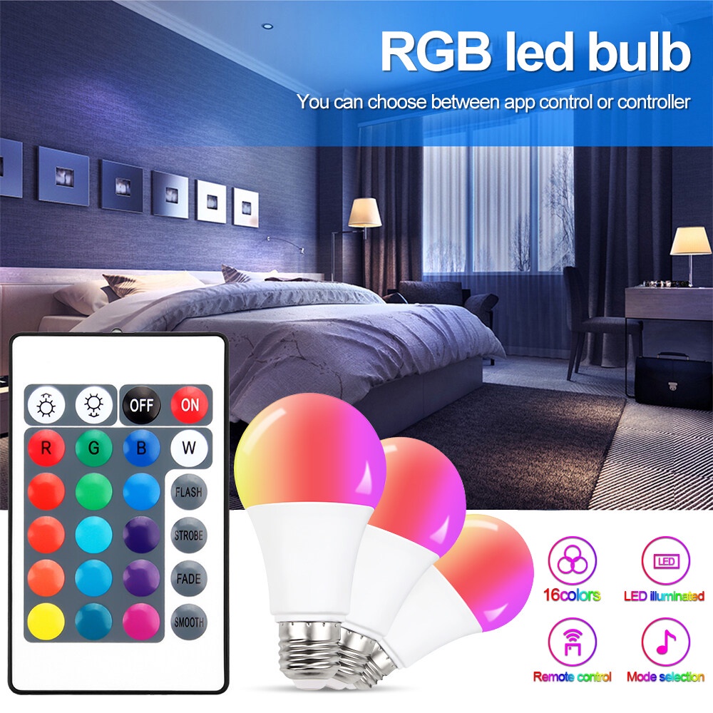 Bóng Đèn Led RGBW E27 7W 12W 15W 15W 24 Phím Điều Khiển Từ Xa AC85-265V