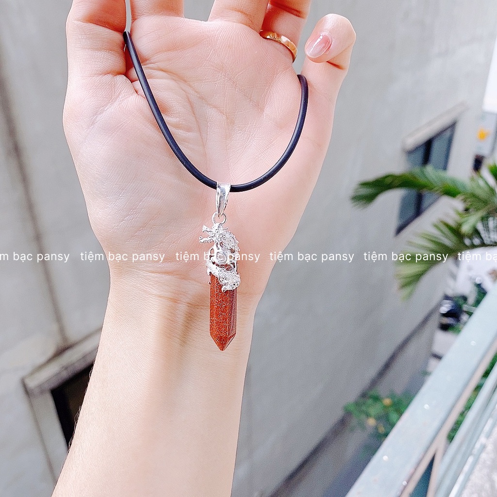 Mặt dây chuyền bút huyết bọc rồng bạc, Mặt dây chuyền bạc nam huyết rồng đá cam