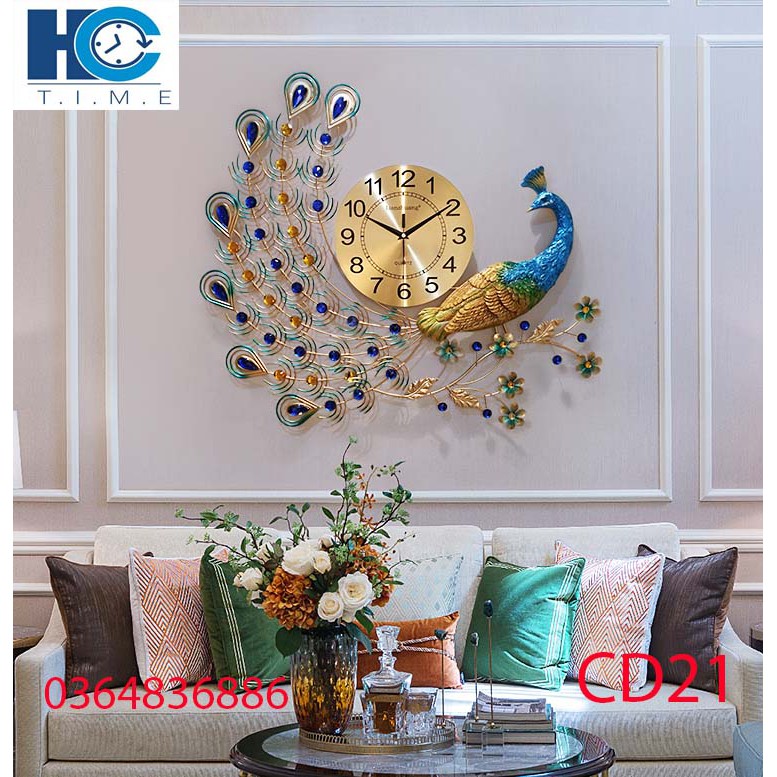 Đồng hồ treo tường trang trí chim công decor CD21 kích thước 70x65 cm