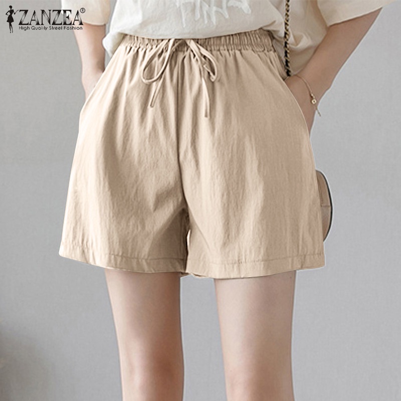 Quần Short Cotton Lưng Thun Ống Rộng Đơn Giản ZANZEA Dành Cho Nữ