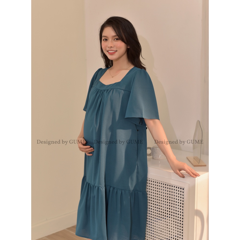 Váy Bầu Công Sở, Đầm Bầu ĐŨI HÀN XANH CỔ VỊT TAY CỘC ĐUÔI CÁ - GM013