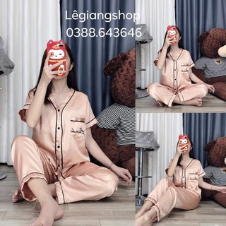 Đồ bộ pijama phi lụa thêu chữ dưới 58kg