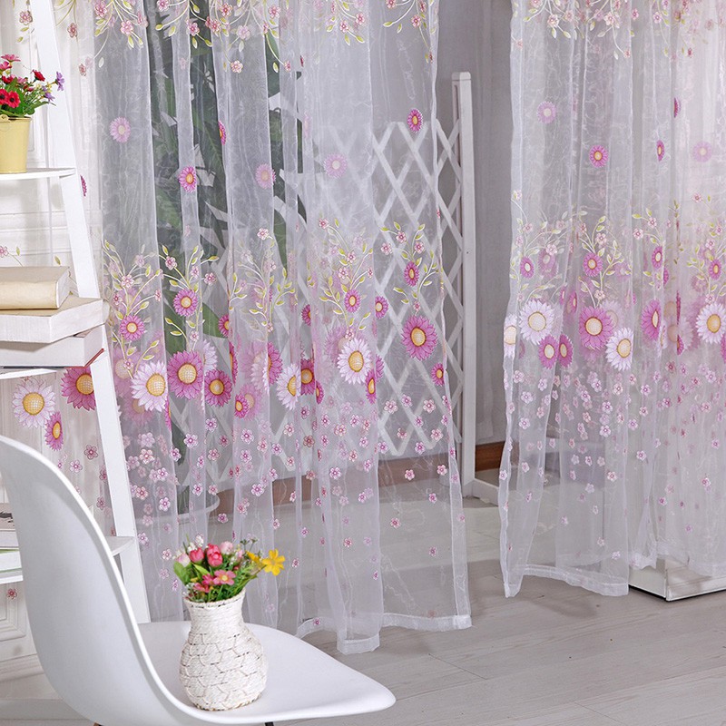 Rèm cửa vải voan 9.5x2m họa tiết hoa hướng dương độc đáo đẹp mắt