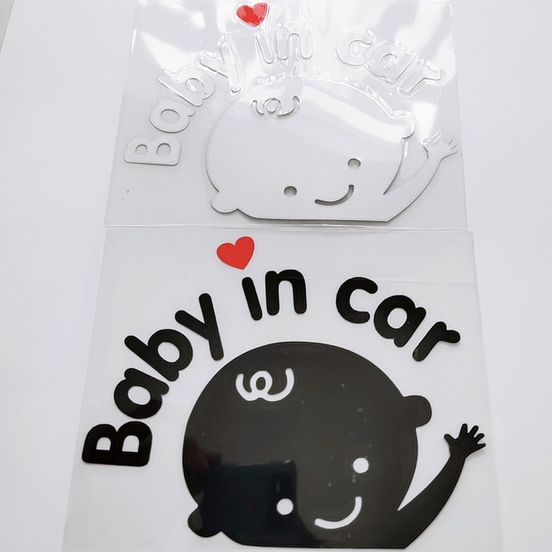 Tem decal dán trang trí xe máy/oto BABY IN CAR màu trắng & đen