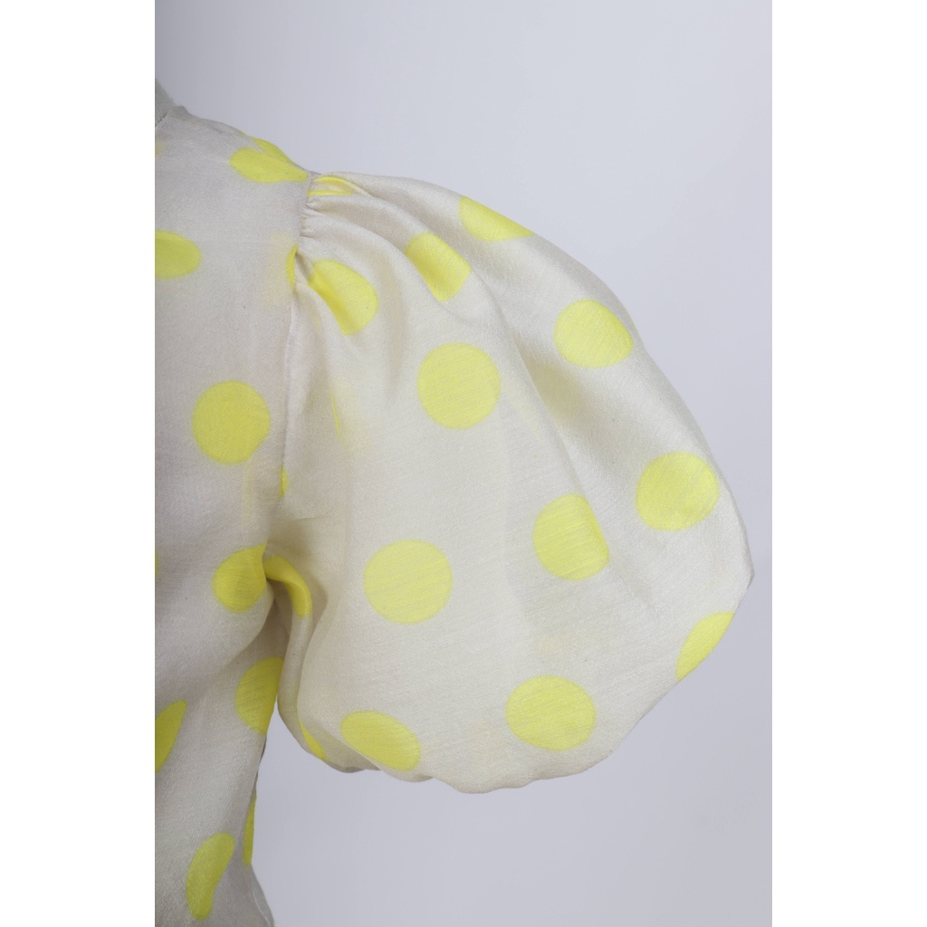 [𝗖𝗟𝗘𝗔𝗥𝗔𝗡𝗖𝗘 80] Đầm Xoè Tay Bồng Công Chúa E.studio Chấm Bi Vàng Cho Bé Gái