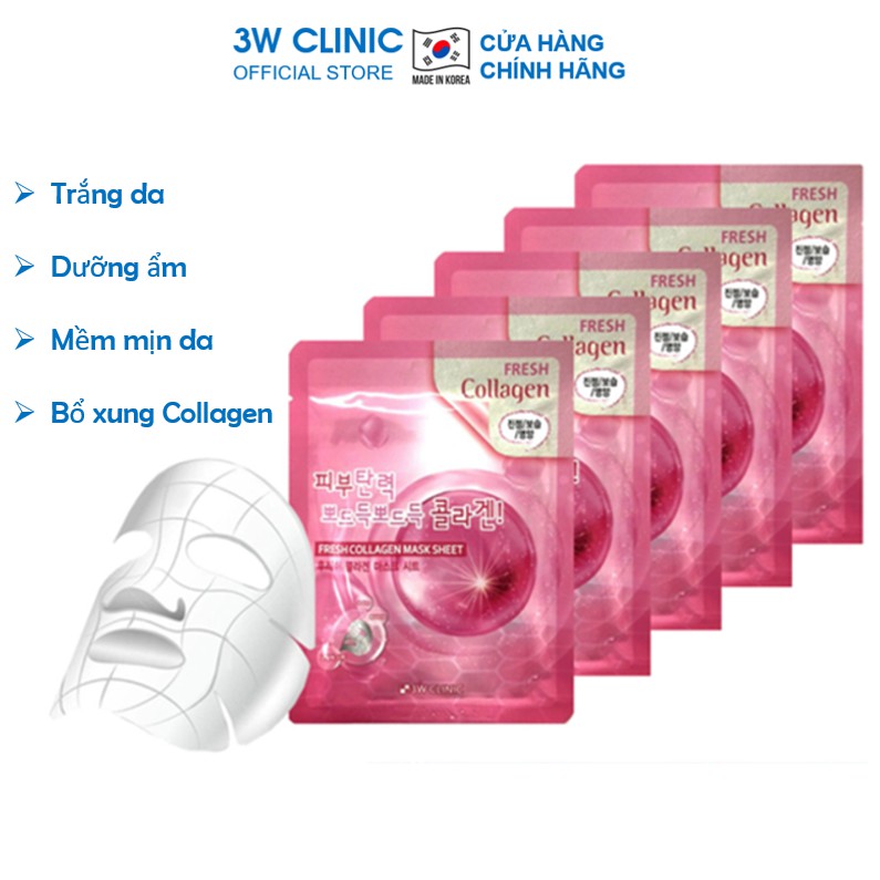 Combo 10 Túi Mặt nạ giấy - Mặt nạ dưỡng da chiết xuất từ Collagen 3W Clinic Hàn Quốc 23mlx10