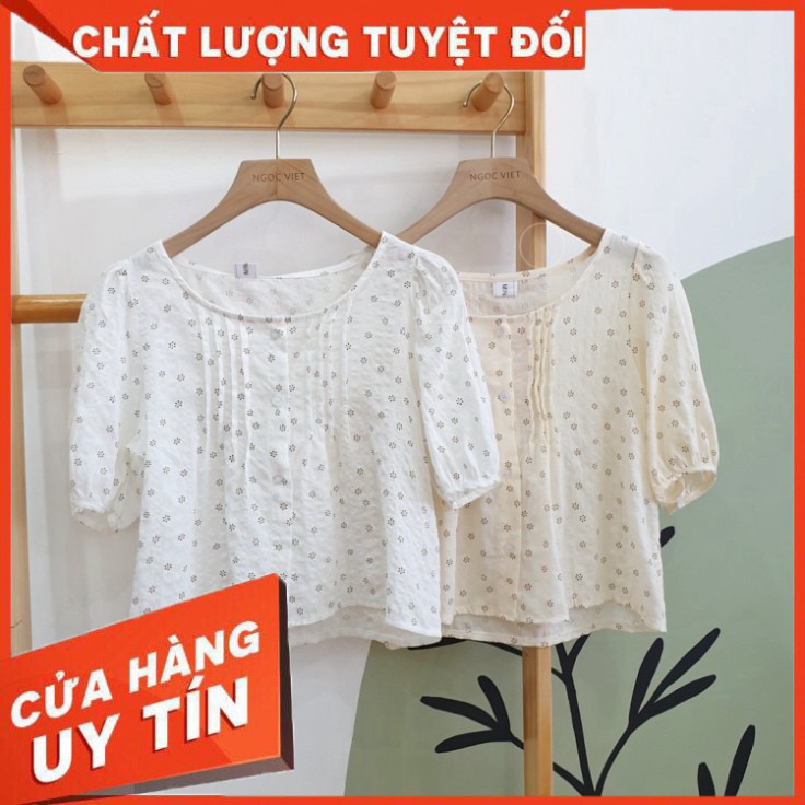 Áo Babydoll hoa nhí tay lỡ có nếp xếp ly ngực siêu xinh /hình thật