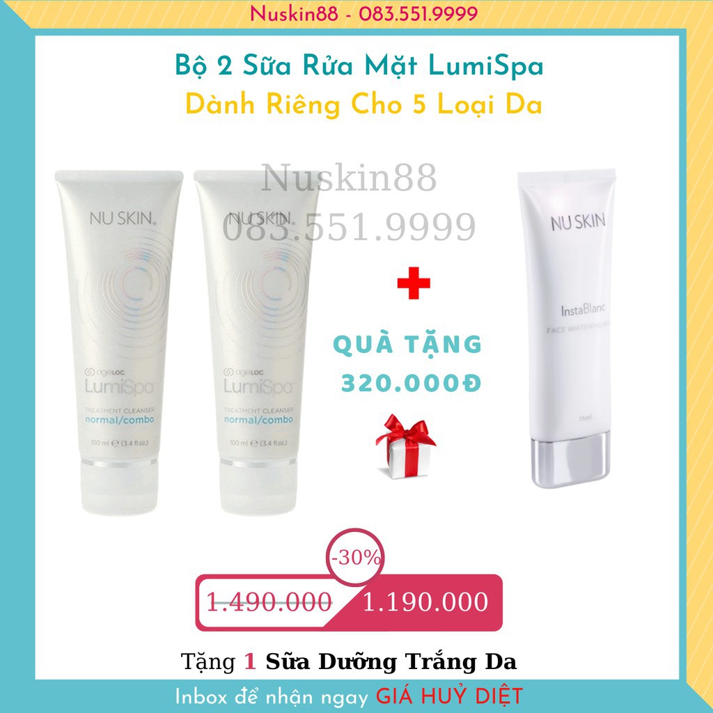 Combo 2 SỮA RỬA MẶT LUMISPA tặng Sữa Dưỡng Trắng Da Nuskin giá rẻ