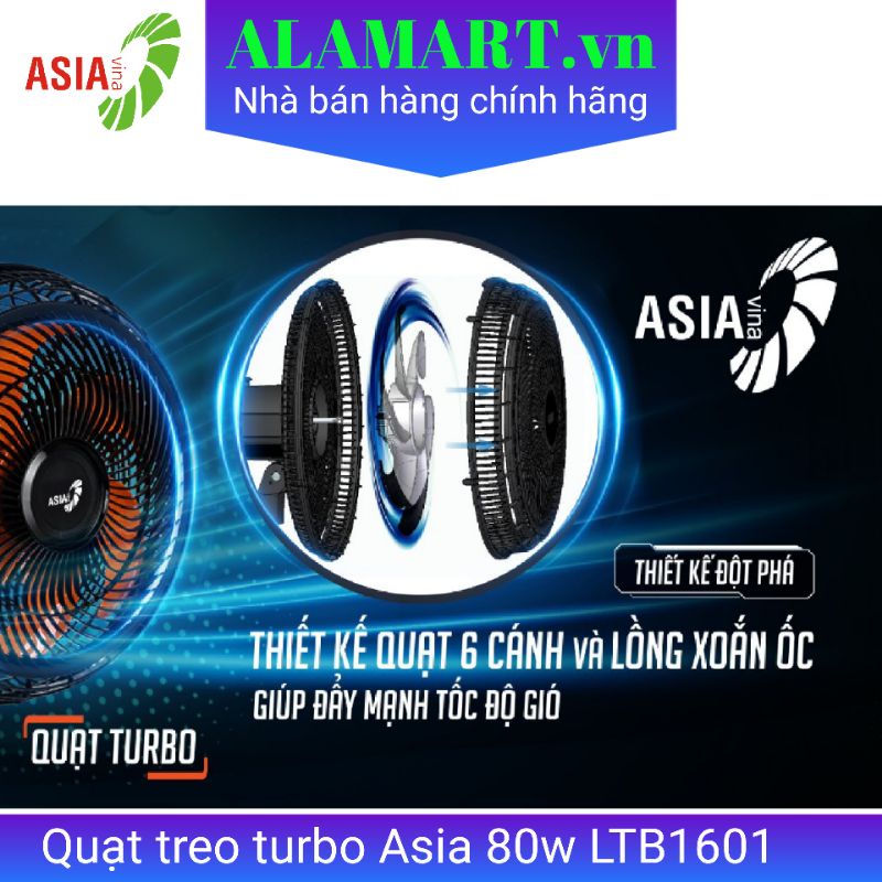Quạt treo tường Turbo Asia LTB-1601 80W êm mát xa phù hợp không gian rộng