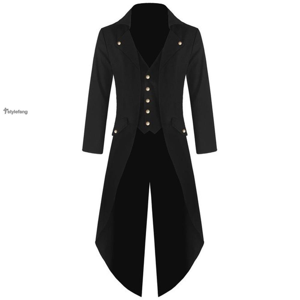 STYLEF-~Men Black Steampunk Retro Victorian Punk Tailcoat Party Costume Long Jacket Coat vintage tuxedo-