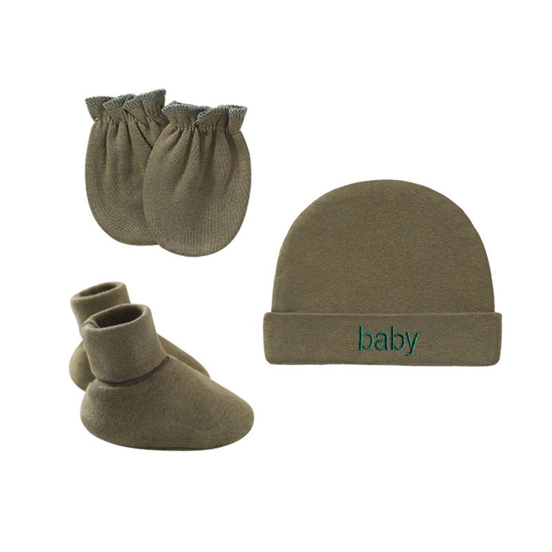 Bộ Vỏ Cotton Một Lớp Bọc Chân + Găng Tay + Mũ Cho Bé Sơ Sinh