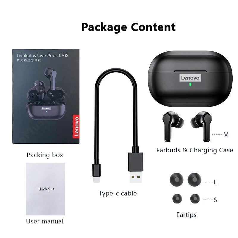 Nguyên bản Lenovo LP1S TWS Tai nghe Bluetooth 5.0Tai nghe thể thao chống thấm nước Giảm tiếng ồn với Mic tai nghe gaming