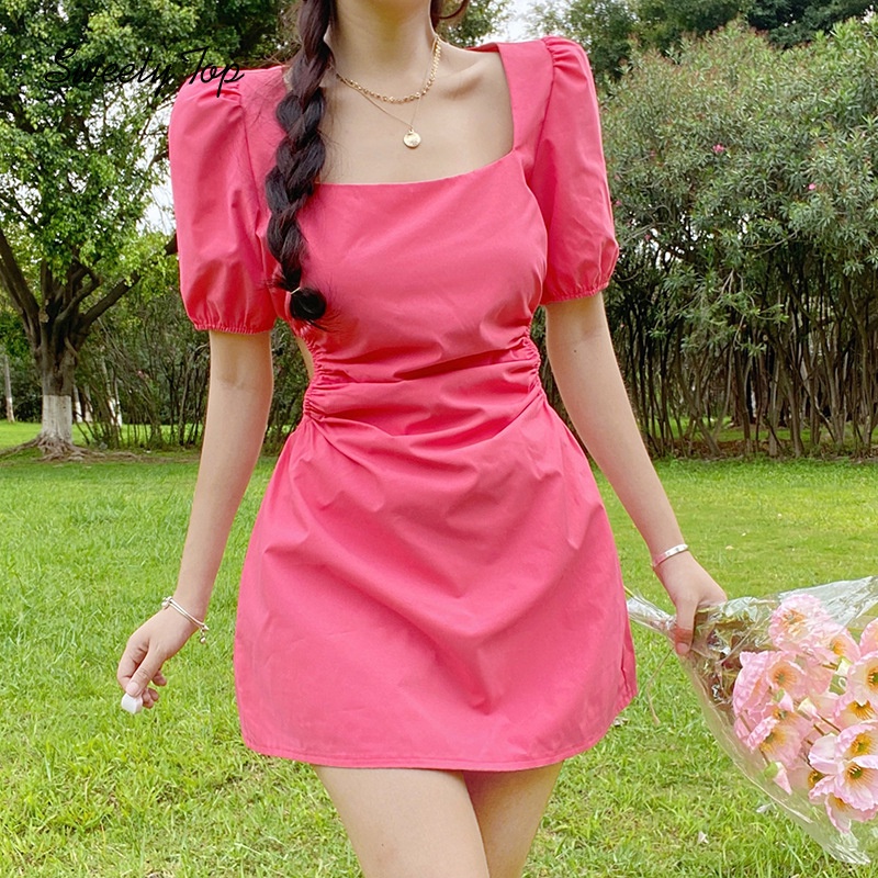 Đầm Ngắn Tay Cổ Vuông Thời Trang Gợi Cảm Dành Cho Nữ