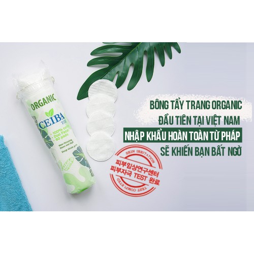 Bông Tẩy Trang Ceiba 100% Cotton Hữu Cơ Tự Phân Hủy Sinh Học Không Để Lại Sợi Ceiba Tree 80 Miếng