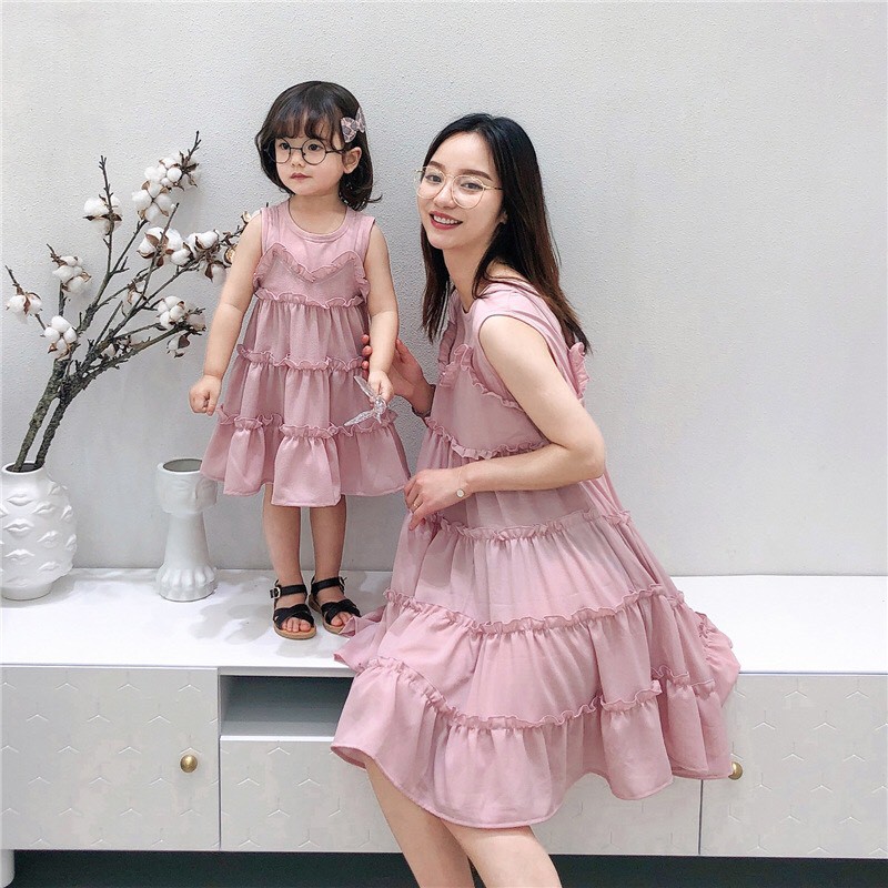 HÀNG CAO CẤP - Váy hồng đôi mẹ và bé MB1
