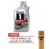 Nhớt tổng hợp cao cấp cho xe máy mô tô PKL Mobil 1 Racing 10W40 tặng chai xịt vệ sinh sên, chống rỉ TS-40 450ml