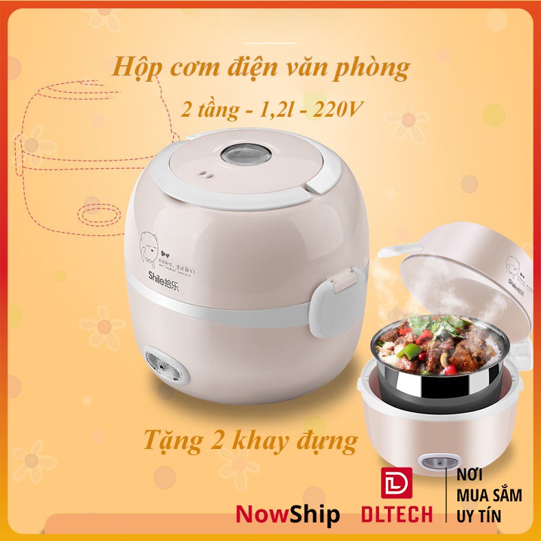 Nồi Hộp cơm cắm điện 2 tầng inox 1.2 lít 220V đa năng nấu cơm, nấu mì, hâm nóng đồ ăn tiện dụng B2 DL TECH