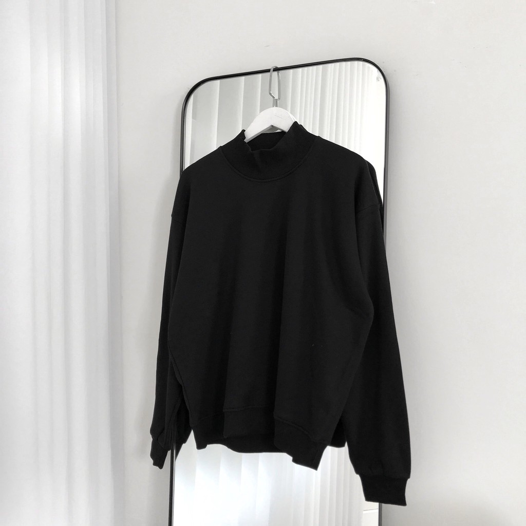 Áo nỉ sweater cao cổ basic, JACKLANE , Áo nam nữ dài tay Unisex Jack Lane màu trơn form rộng Hàn Quốc