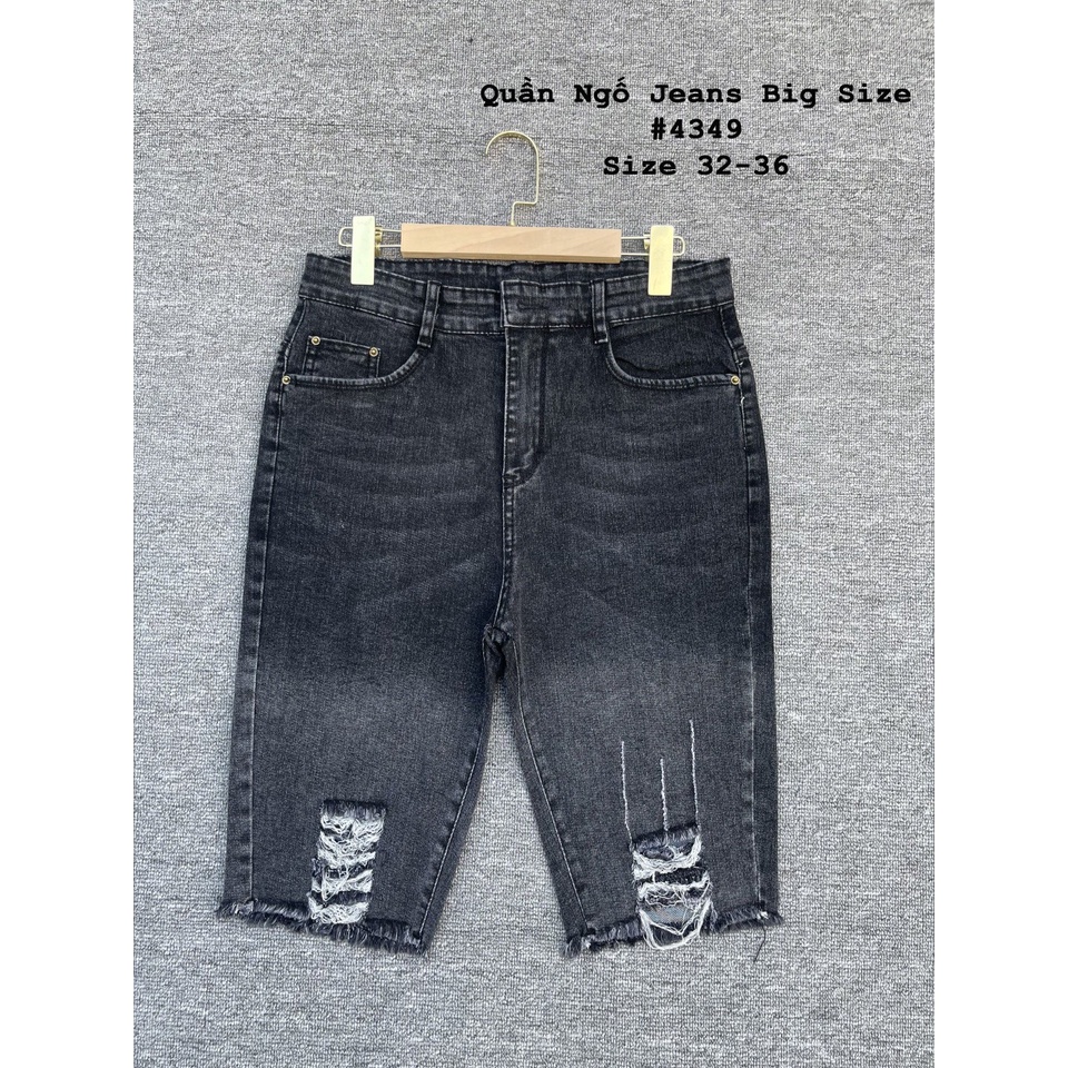 Quần jeans ngố lửng Xám Loang lưng cao, co dãn mạnh rẻ đẹp dành cho người béo BIG SIZE 60-90kg Moliruan 4096