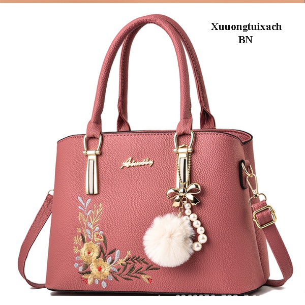 Túi Xách Nữ AiLy Thêu Hoa Tinh Tế Kèm Móc Khoá Sang Trọng Da PU Cao Cấp  - BN292