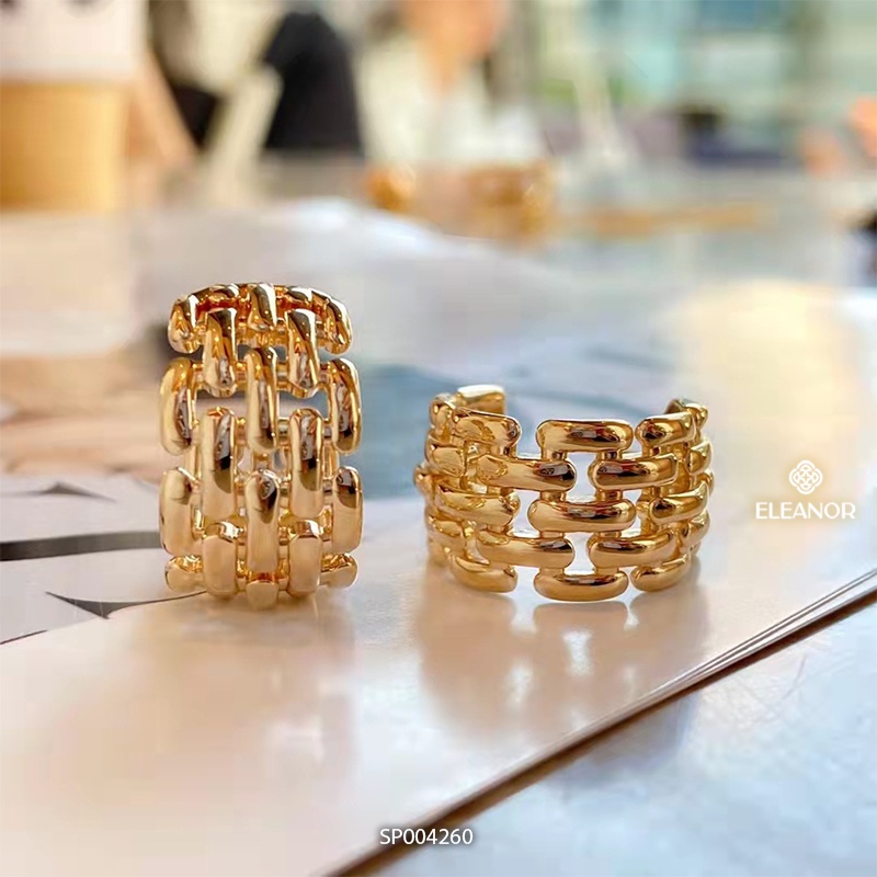 Bông tai nữ chuôi bạc 925 Eleanor Accessories viền dày hình lưới cong chữ C phụ kiện trang sức 4260