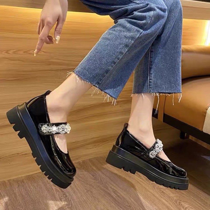 (ORDER) Giày Lolita da bóng 5cm quai đính cườm BIG SIZE 35-43