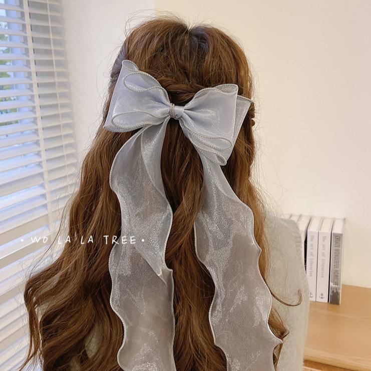 Kẹp tóc hình nơ phối lưới phong cách Hàn Quốc thời trang cho bé