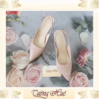 Giày cao gót mũi nhọn da bóng phối quai dây gài gót cao 8cm - hàng quảng châu - g008