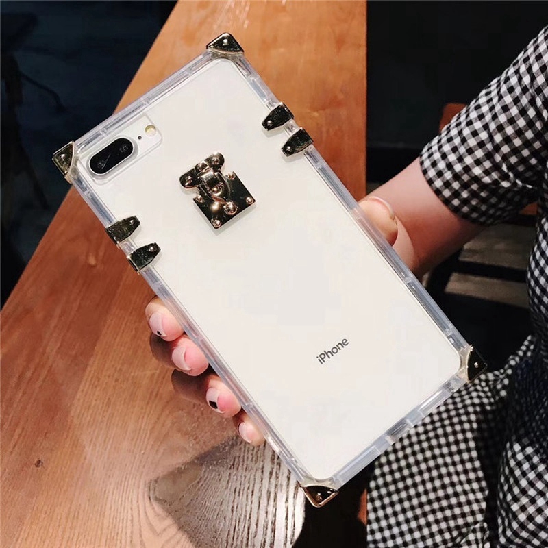 Ốp lưng hình vuông chống sốc đính họa tiết 3D thời trang cho iPhone 6 6S 7 8 Plus XS Max XR