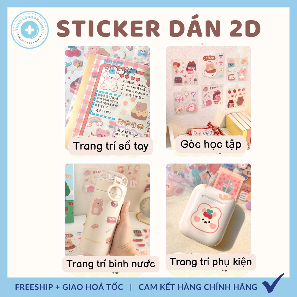 Sticker dán 2D dễ thương trang trí bình nước, điện thoại nhựa PET chống nước