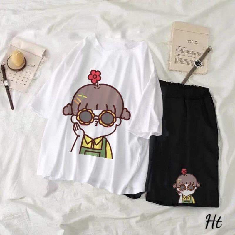 Sét áo cô gái kính hoa+quần đùi 5D HT0321