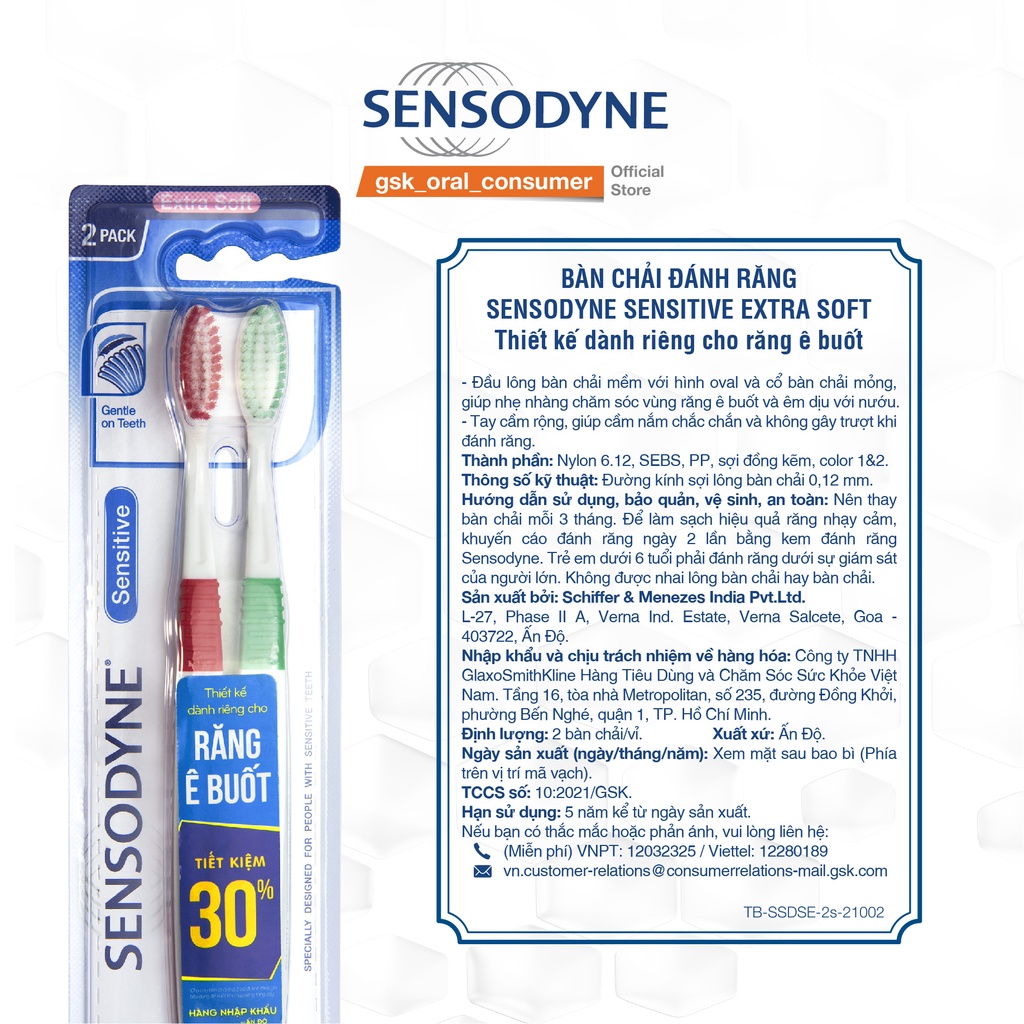 Bộ 2 bàn chải đánh răng Sensodyne Ultra Sensitive Ex Soft 1x2