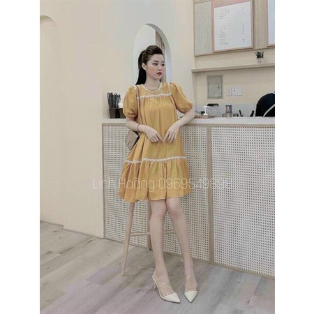 (Sale FreeShip) Đầm babydooll nữ tay phồng,thiết kế nhẹ nhàng dễ mặc chất kate mềm mát,bầu bí bon chen