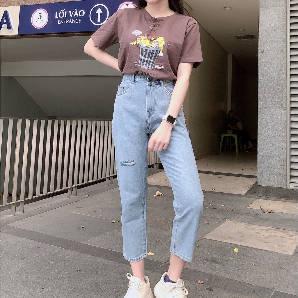 Quần jean nữ baggy King168, quần baggy jean nữ ống rộng THU69