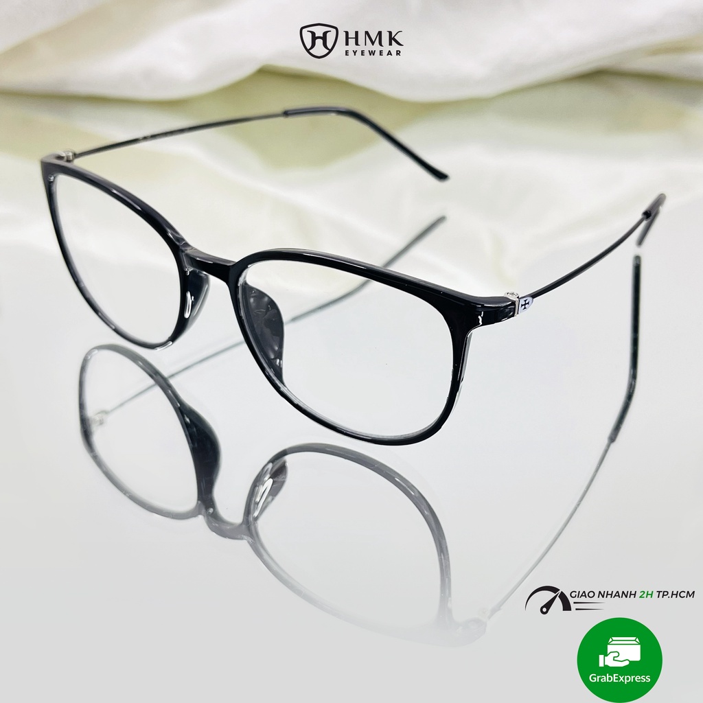 Gọng kính cận Nam Nữ HMK mắt tròn chất liệu nhựa phối càng kim loại màu sắc thời trang 872 nhiều màu