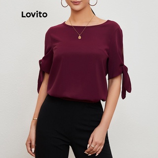 106DP-Lovito Áo Kiểu Tay Phồng Cổ Tròn Màu Trơn Thời Trang L20D031