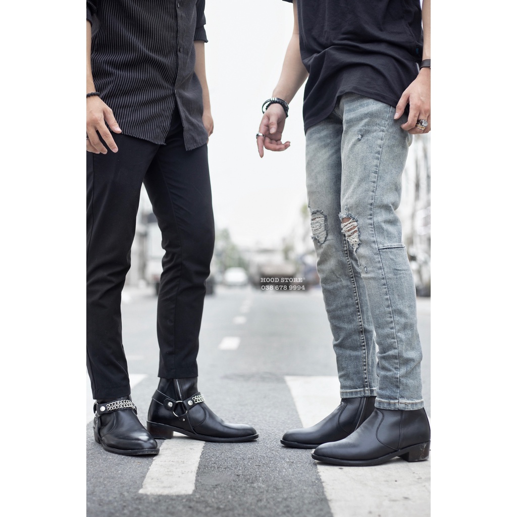 Giày Zip Boot không đai - Da trơn nguyên tấm - Đế cao su đuc nguyên khối + Bảo hành 12 tháng hood hoodvn