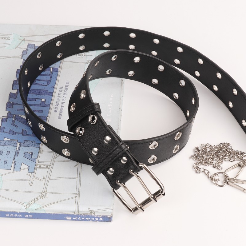 Thắt lưng KÈM XÍCH phong cách cá tính dành cho nữ 2 LỖ