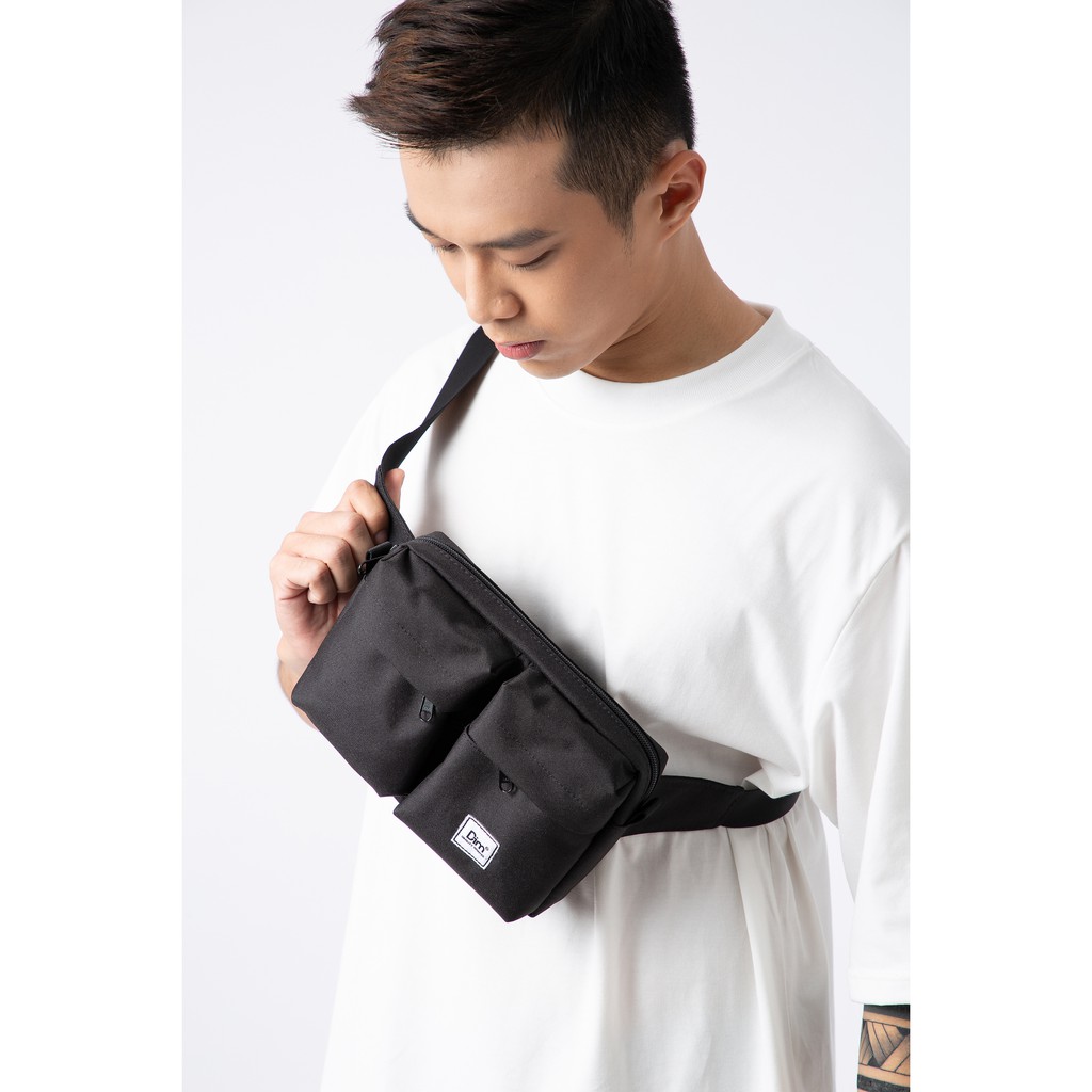 Túi Đeo Chéo Vải DIM Medium Bumbag - Màu Đen / Xám (Polyester Canvas Chống Nước)