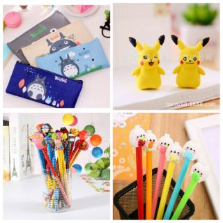 Combo khách đặt. Túi vải totoro. Tẩy chì cute. Bút chì gỗ. Bút bi nước cute.