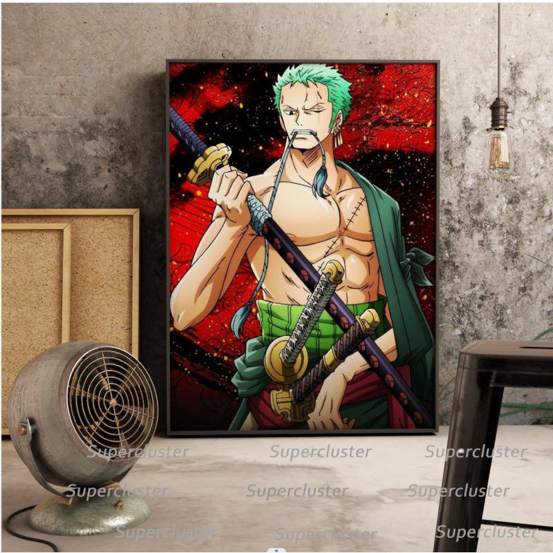 Tranh Vải Bạt Treo Tường In Hình Anime One Piece Zoro Trang Trí Nhà Cửa
