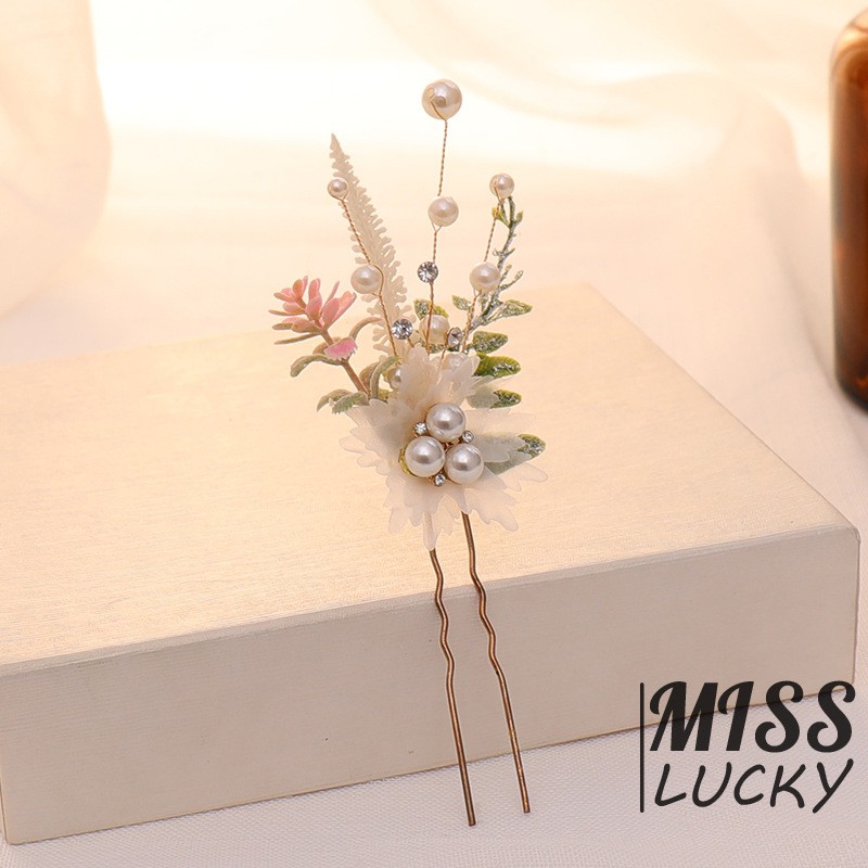 Set 3 trâm cài tóc hình bông hoa đính ngọc trai cho cô dâu