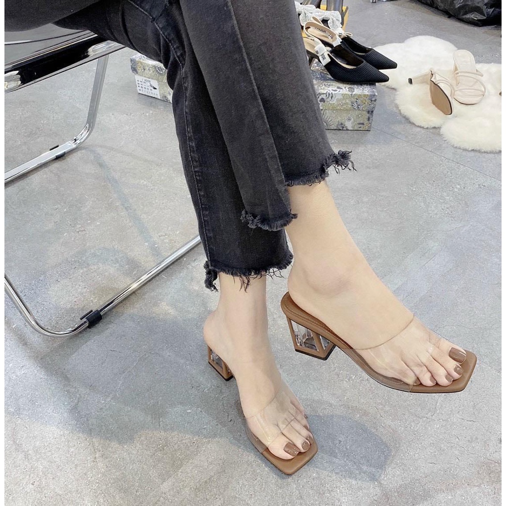 Giày Cao Gót Nữ quai trong gót Mika Trong 7P DÉP NỮ QUAI TRONG 7CM Giày Bánh Bèo mã Mika4canh