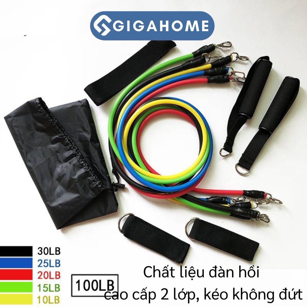 Bộ Dây Ngũ Sắc Tập Full Body, Tập Gym Tại Nhà GIGAHOME Dây Kháng Lực 11 Chi Tiết 6031