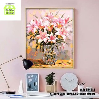 (Loại Khung Dày) Tranh sơn dầu số hóa tự vẽ Hoa Ly Hồng bH4112 đã căng khung và đầy đủ phụ kiện