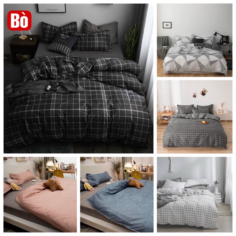 Bộ vỏ chăn ga gối cotton poly kẻ basic