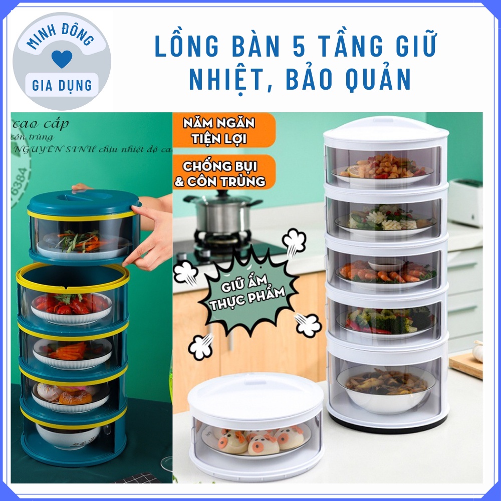 Lồng bàn giữ nhiệt 5 tầng thông minh nhiều tầng gấp gọn, Hộp bảo quản thực phẩm chống bụi côn trùng tiện dụng