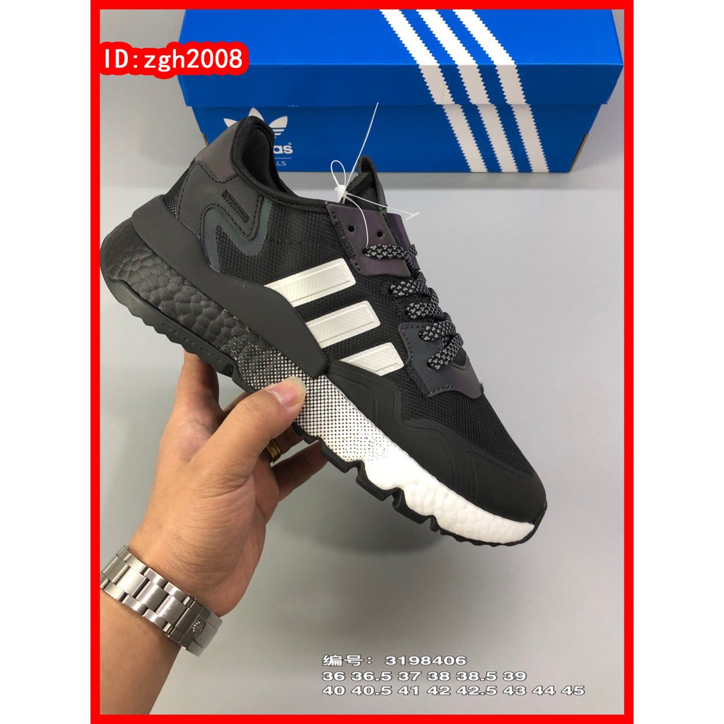 Adidas_originals nite Chạy bộ đêm cổ điển chạy bộ giày đen và trắng "": ,