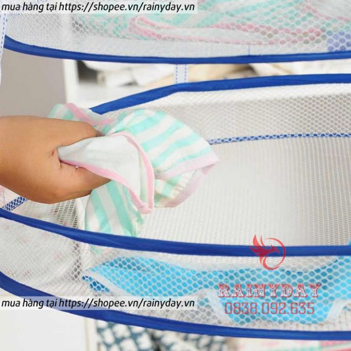 Giỏ móc treo phơi đồ lót tất cho em bé đa năng bằng vải lưới 2 tầng gấp gọn thông minh tiện lợi