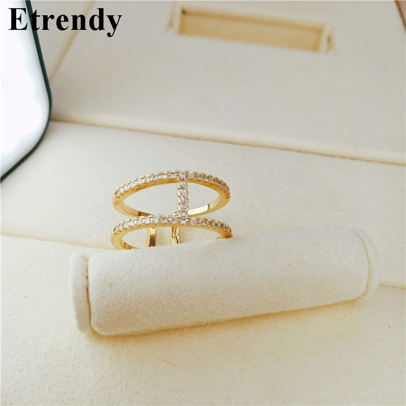 Nhẫn Hở Hai Lớp Đính Đá Zircon Sang Trọng Cho Nữ